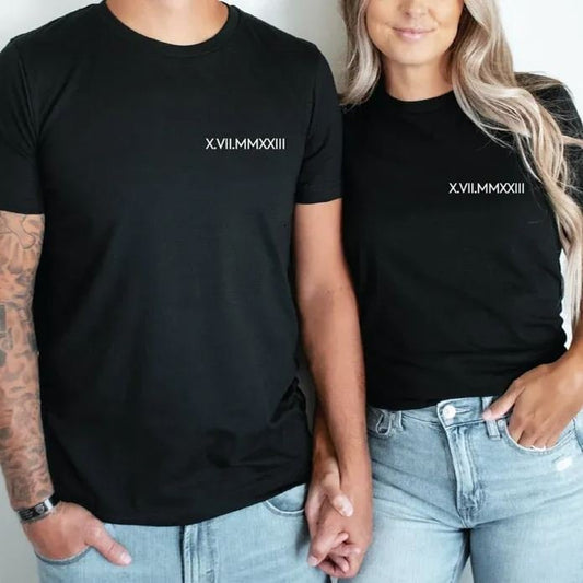 Custom Roman Numeral Date Couple's T-shirt